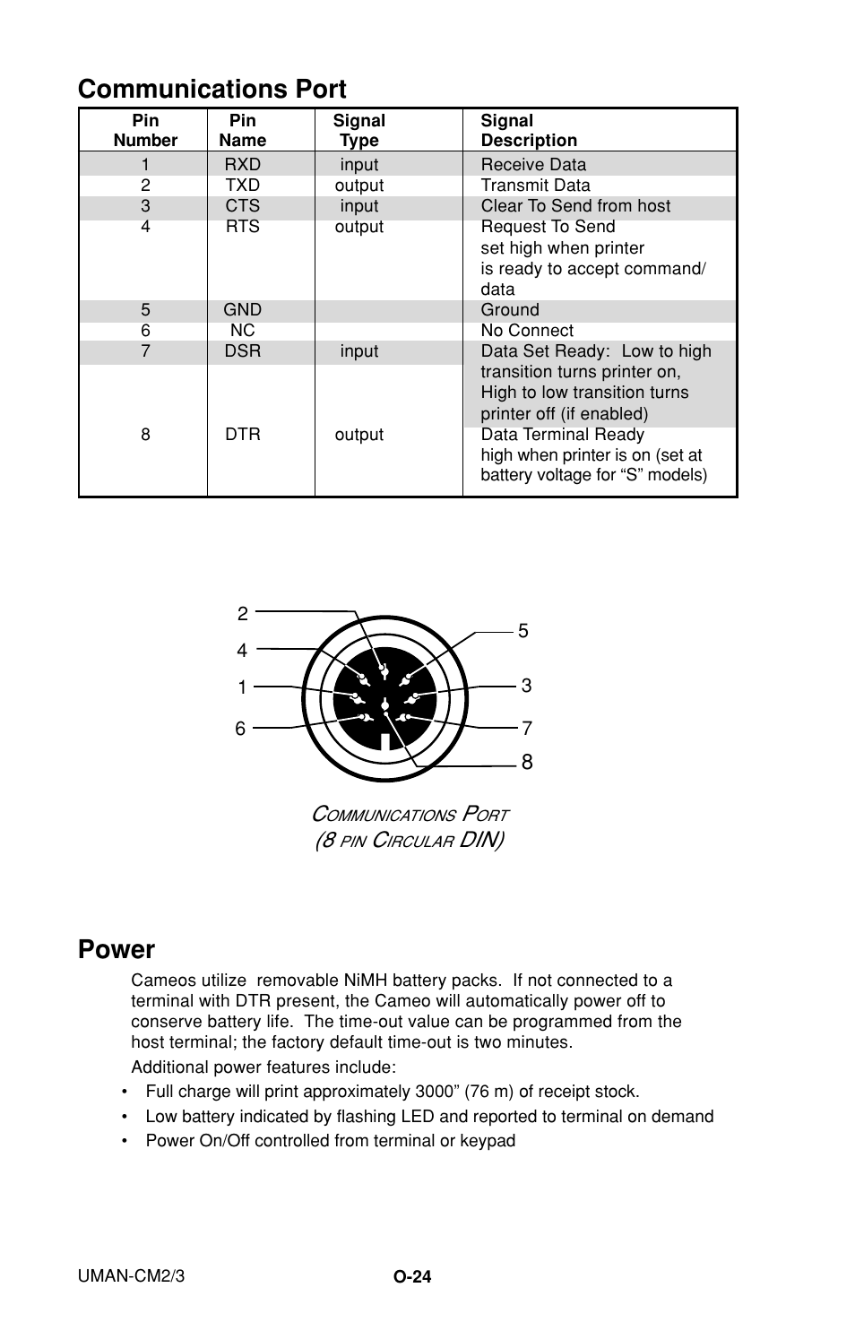 Communications port, Power, Din) | Zebra Technologies XiIIIPlus User Manual | Page 30 / 40