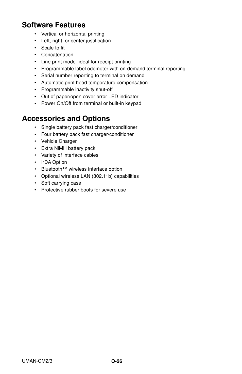 Software features, Accessories and options | Zebra Technologies XiIIIPlus User Manual | Page 32 / 40