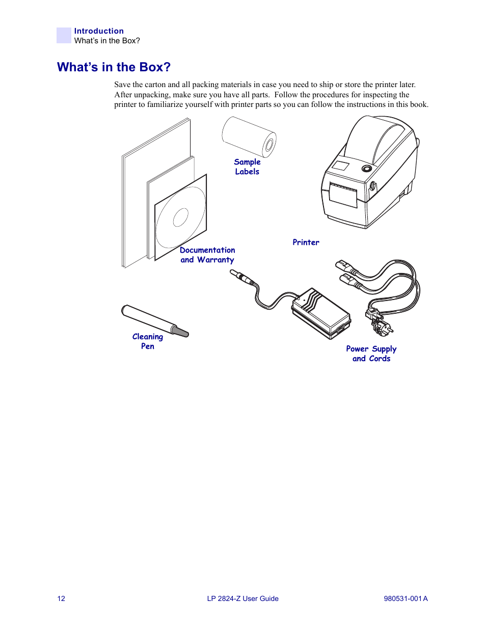 What’s in the box | Zebra Technologies Zebra LP 2824-Z User Manual | Page 12 / 62