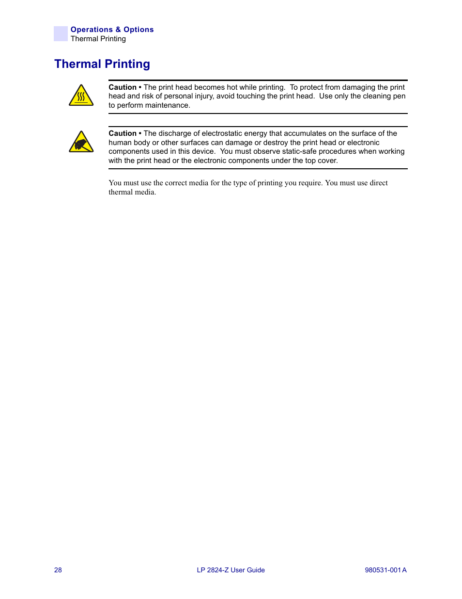 Thermal printing | Zebra Technologies Zebra LP 2824-Z User Manual | Page 28 / 62