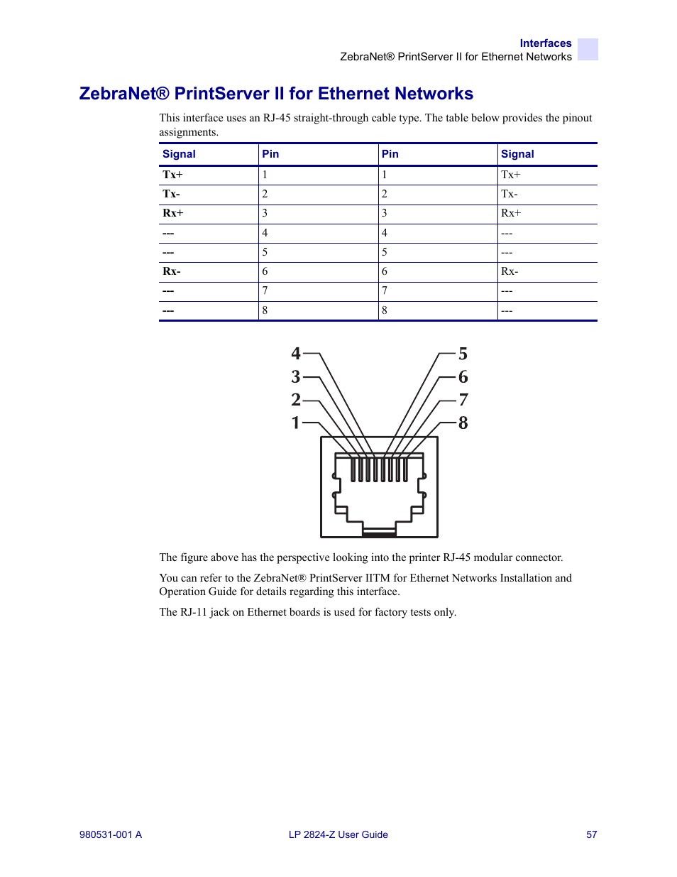 Zebranet® printserver ii for ethernet networks | Zebra Technologies Zebra LP 2824-Z User Manual | Page 57 / 62