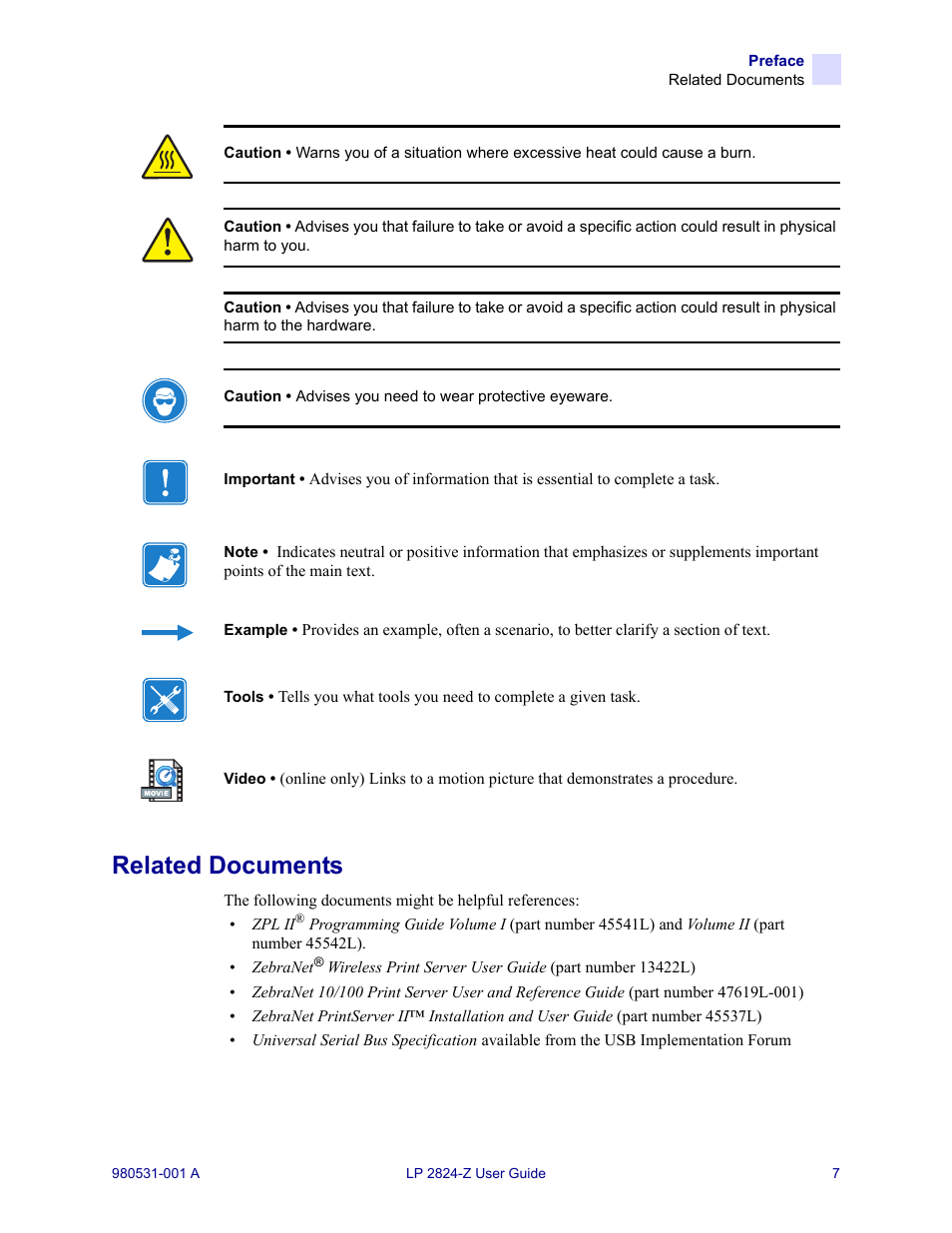 Related documents | Zebra Technologies Zebra LP 2824-Z User Manual | Page 7 / 62