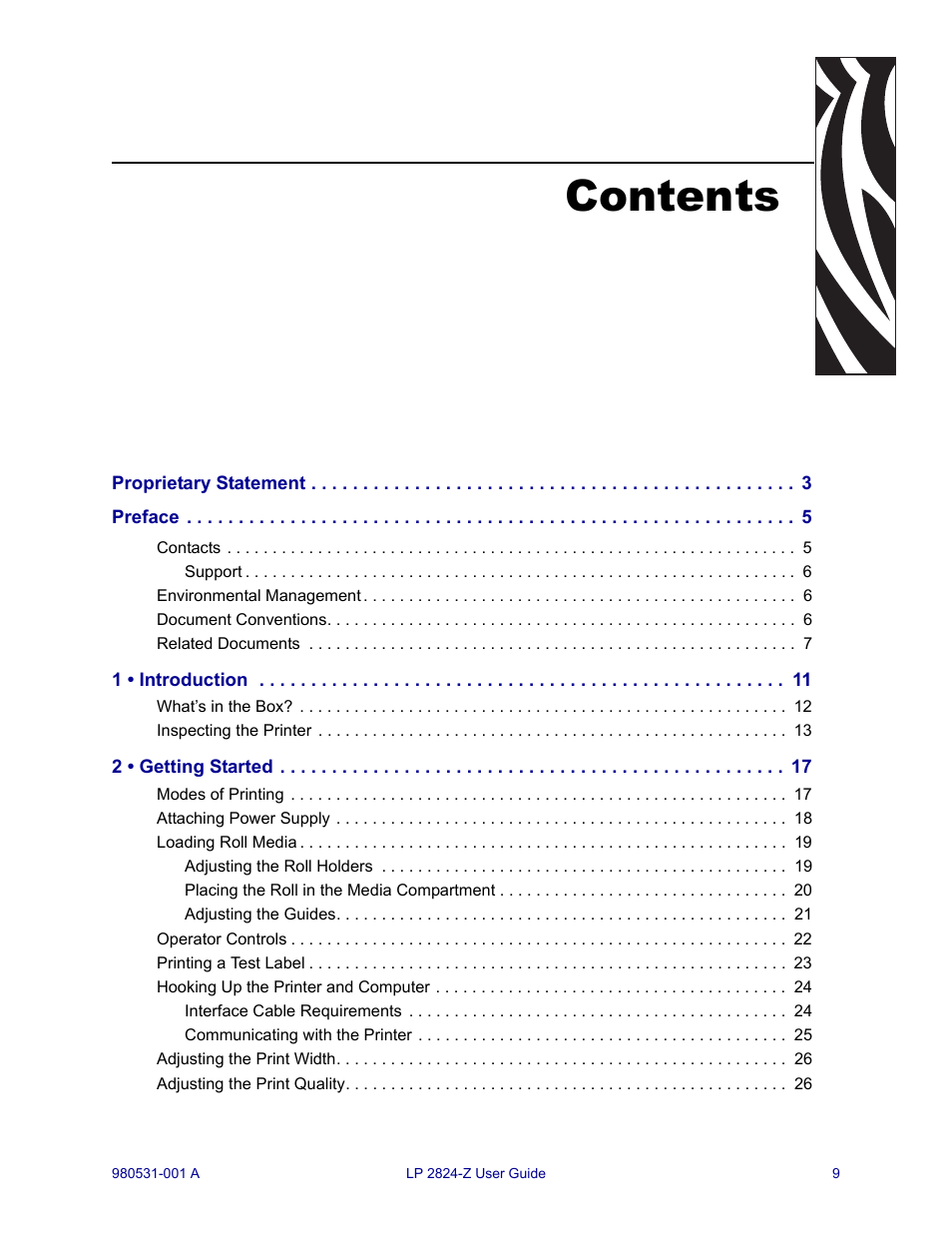 Zebra Technologies Zebra LP 2824-Z User Manual | Page 9 / 62