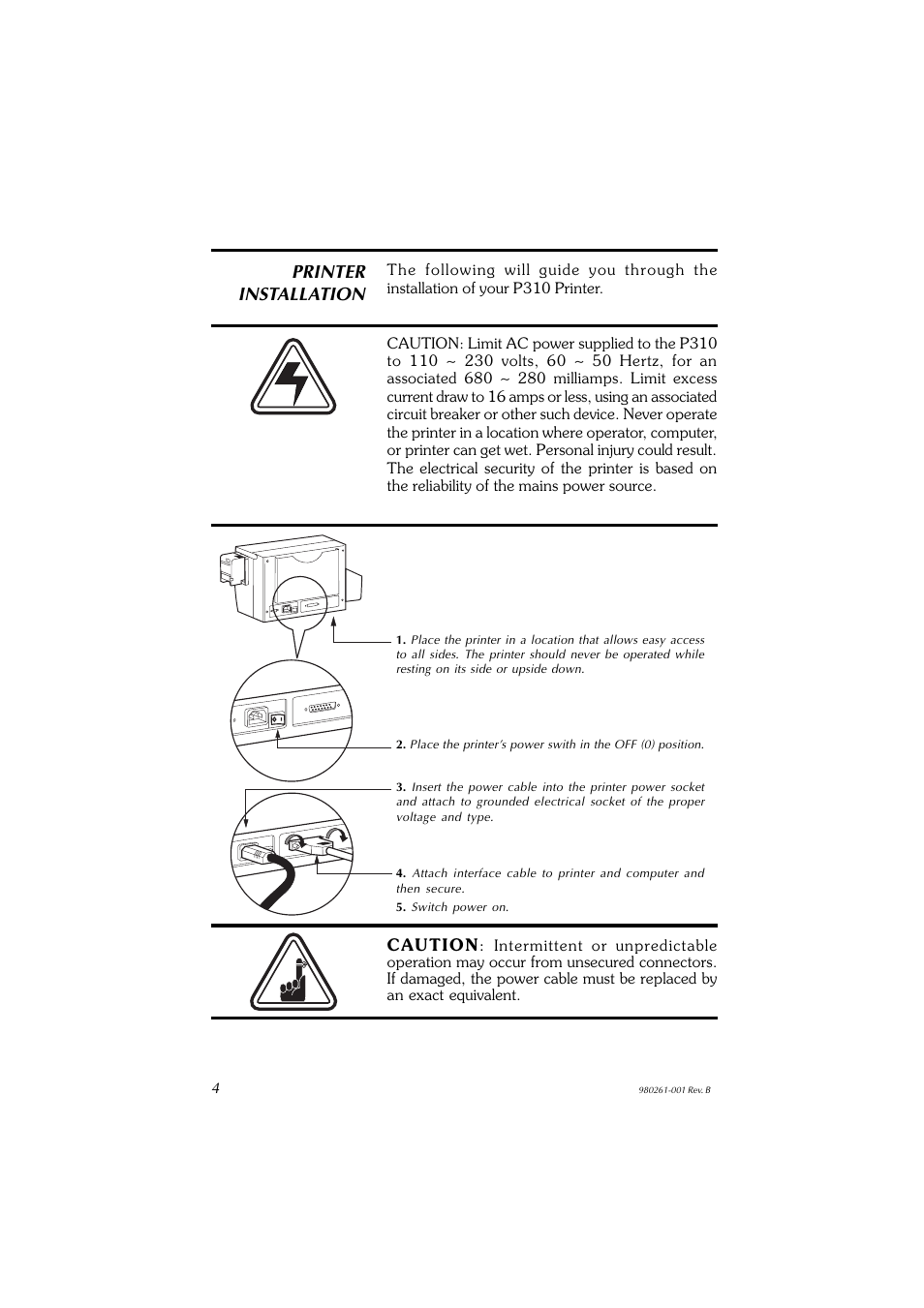 Printer installation | Zebra Technologies P310F User Manual | Page 12 / 46