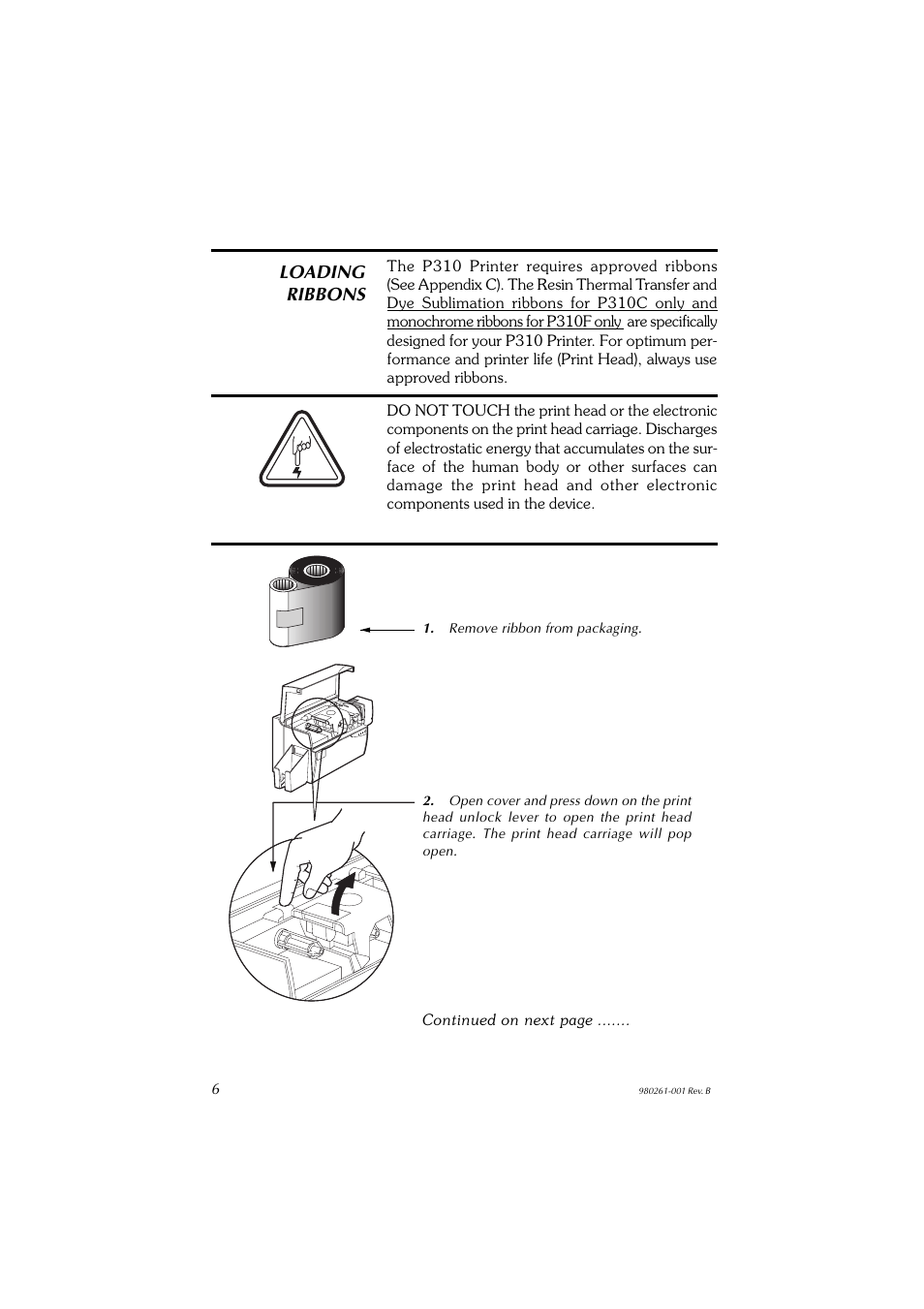 Loading ribbons | Zebra Technologies P310F User Manual | Page 14 / 46