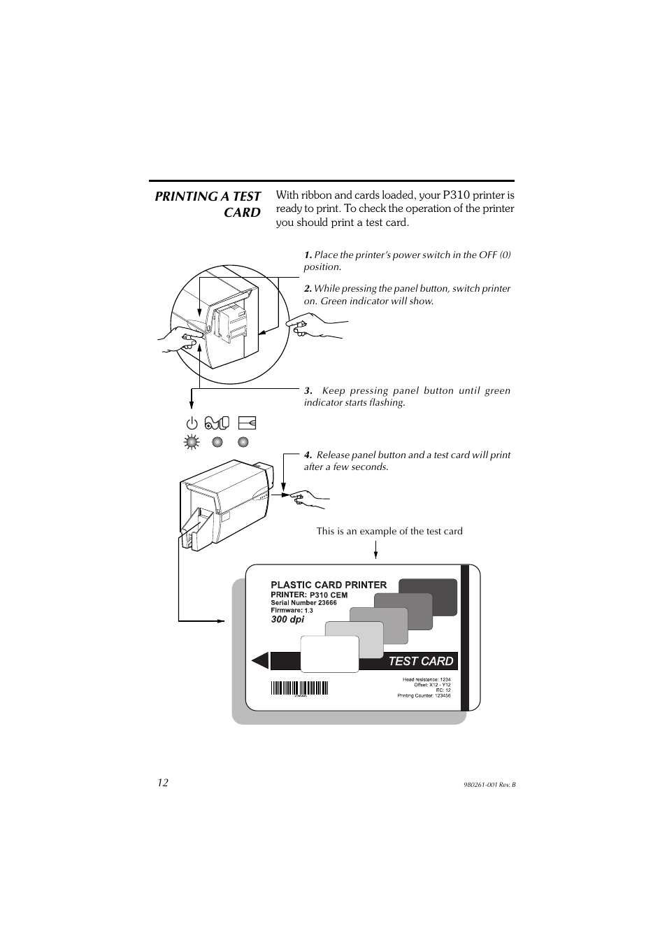 Printing a test card | Zebra Technologies P310F User Manual | Page 20 / 46