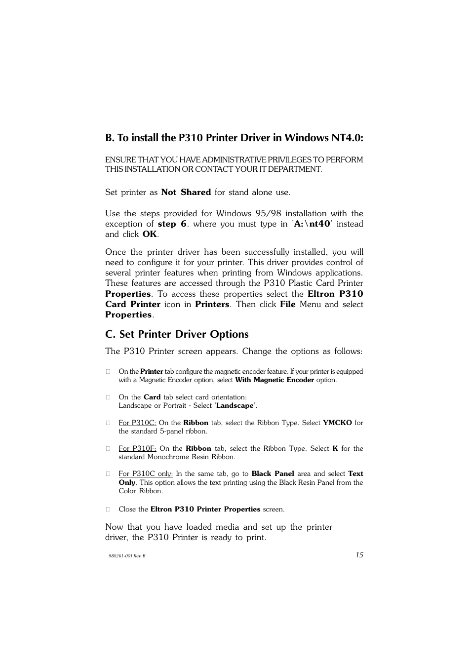C. set printer driver options | Zebra Technologies P310F User Manual | Page 23 / 46