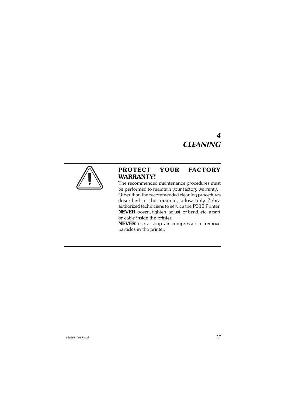 4cleaning | Zebra Technologies P310F User Manual | Page 25 / 46