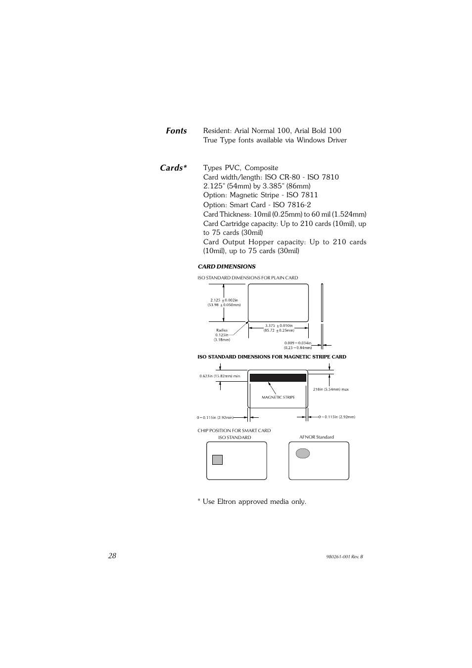 Fonts, Cards | Zebra Technologies P310F User Manual | Page 36 / 46