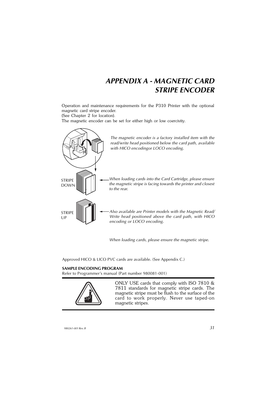 Appendix a - magnetic card stripe encoder | Zebra Technologies P310F User Manual | Page 39 / 46