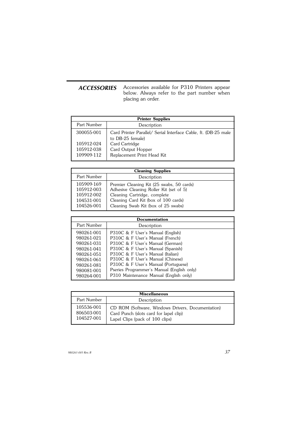 Accessories | Zebra Technologies P310F User Manual | Page 45 / 46