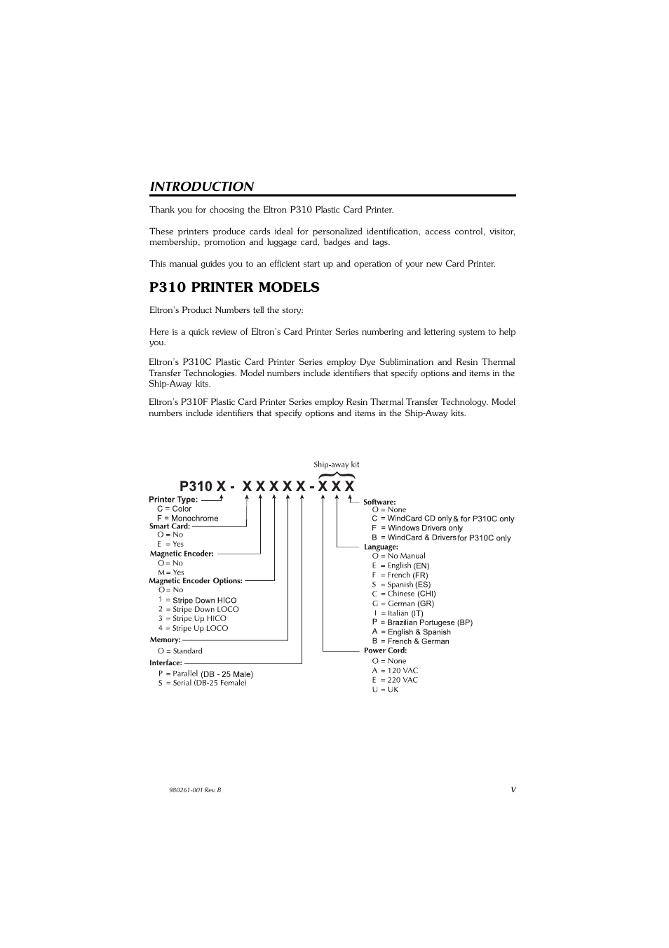 Introduction, P310 printer models | Zebra Technologies P310F User Manual | Page 5 / 46