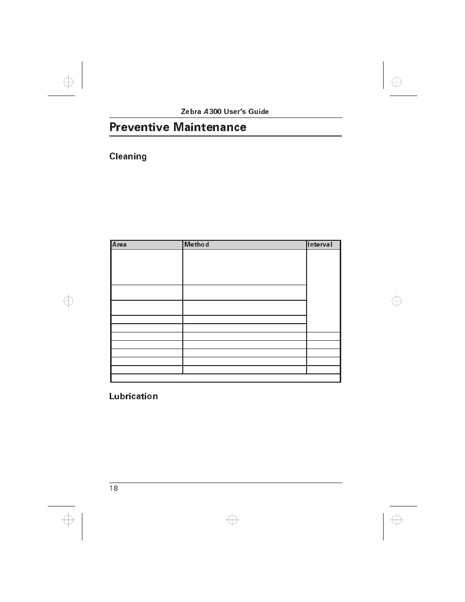 Preventive maintenance, Cleaning, Lubrication | Zebra Technologies A300 User Manual | Page 27 / 36