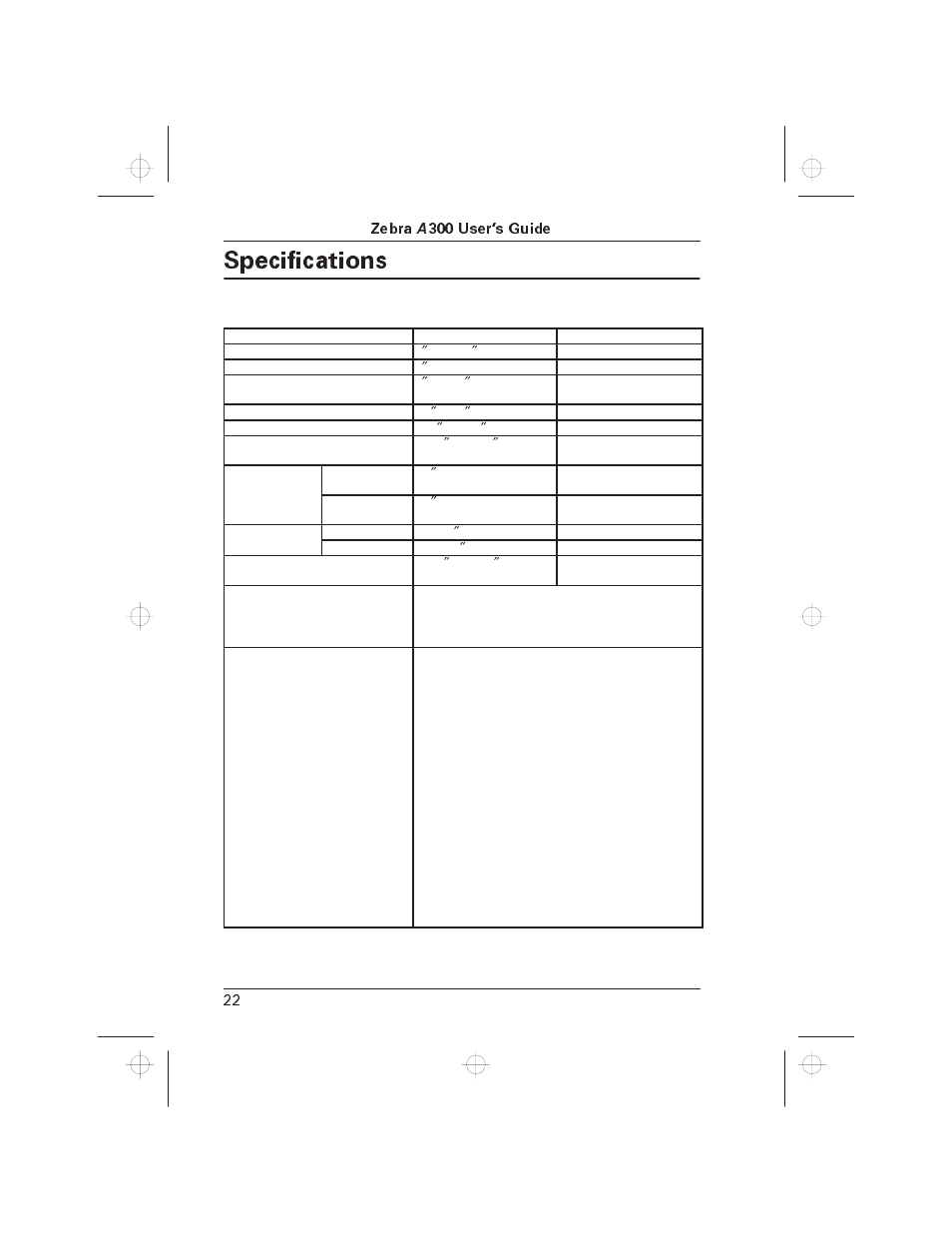 Specifications | Zebra Technologies A300 User Manual | Page 31 / 36