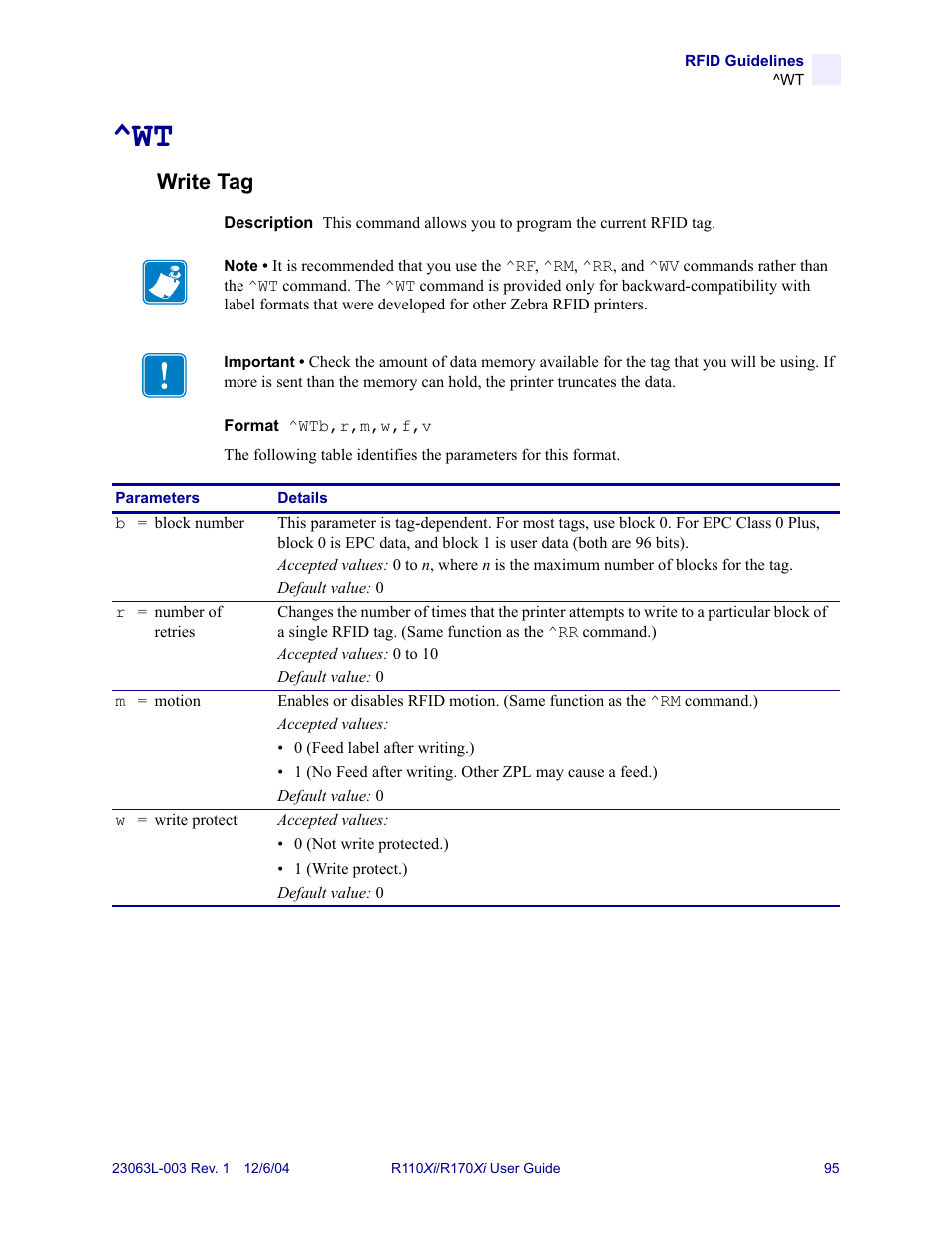 Write tag | Zebra Technologies R110Xi User Manual | Page 107 / 184