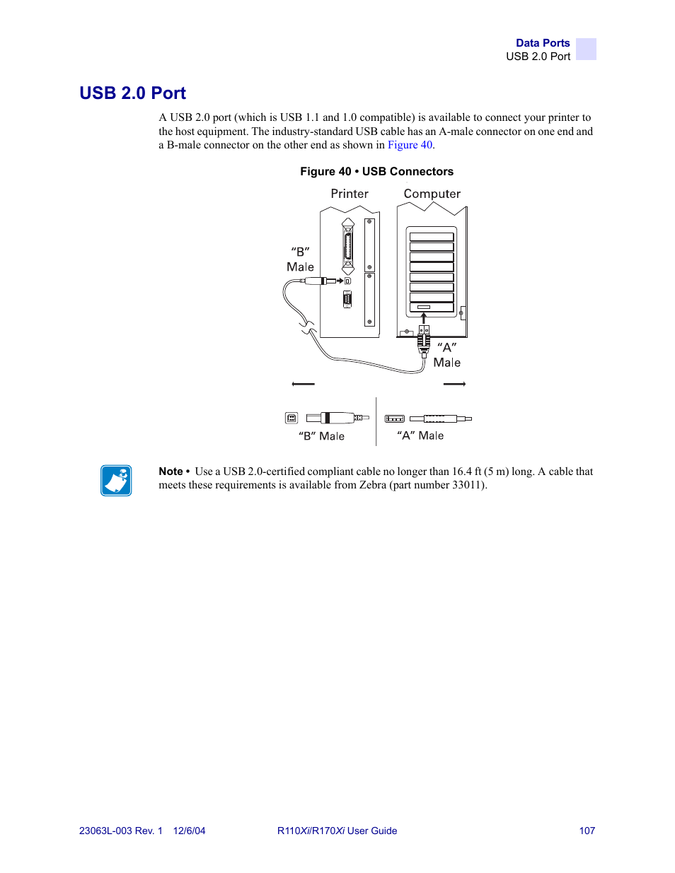 Usb 2.0 port | Zebra Technologies R110Xi User Manual | Page 119 / 184