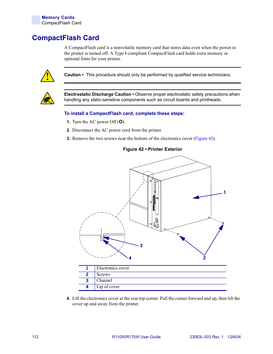 Compactflash card | Zebra Technologies R110Xi User Manual | Page 124 / 184