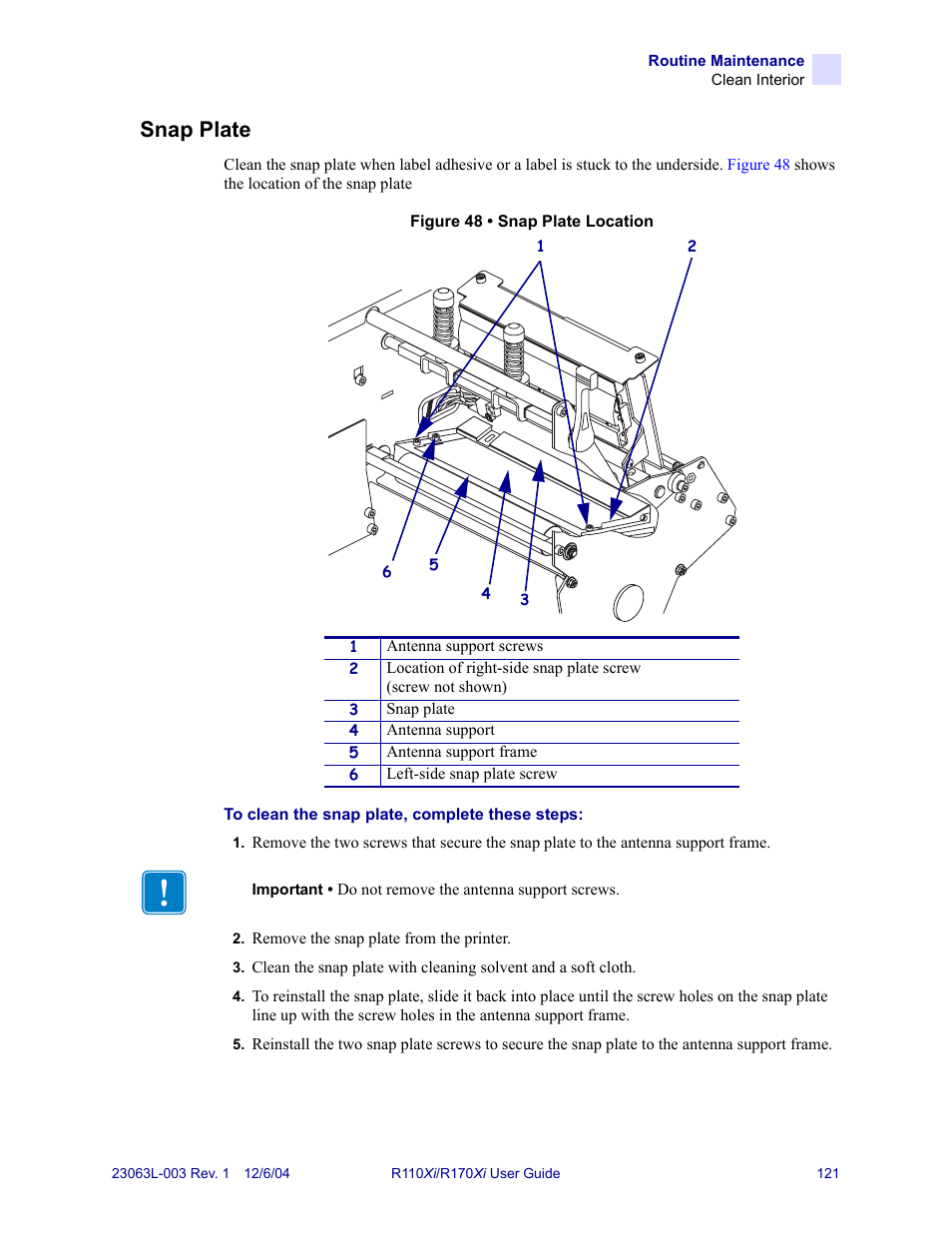 Snap plate | Zebra Technologies R110Xi User Manual | Page 133 / 184