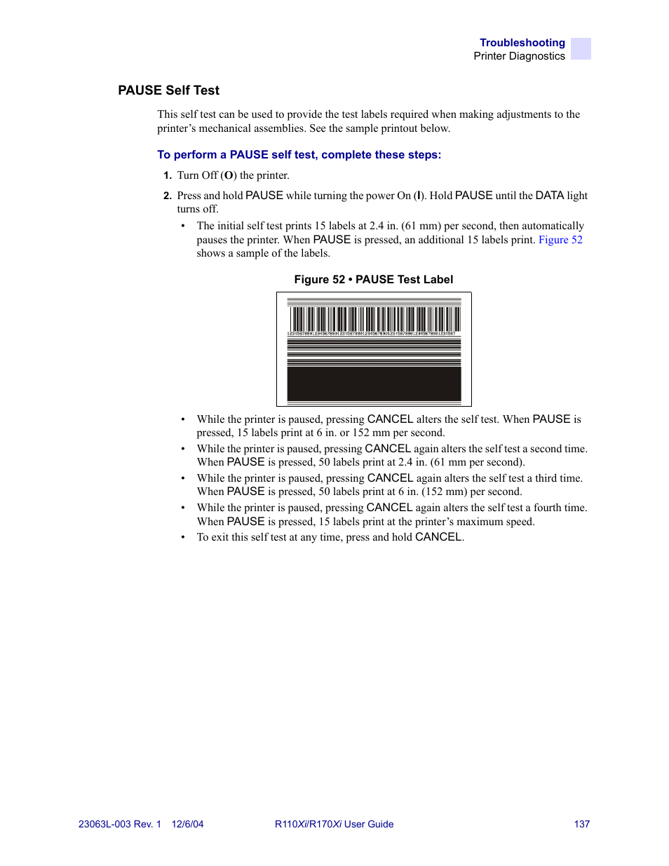 Pause self test | Zebra Technologies R110Xi User Manual | Page 149 / 184