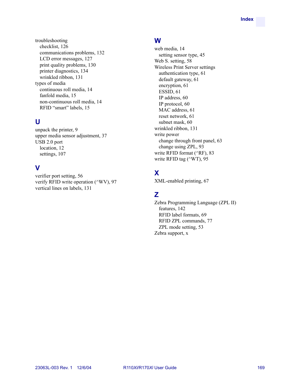 Zebra Technologies R110Xi User Manual | Page 181 / 184