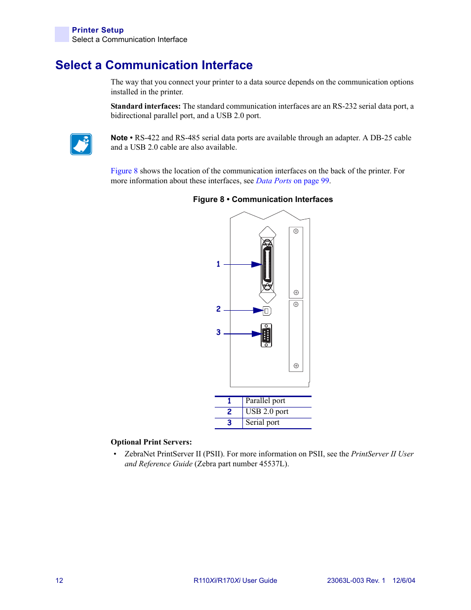 Select a communication interface, Select a communication | Zebra Technologies R110Xi User Manual | Page 24 / 184