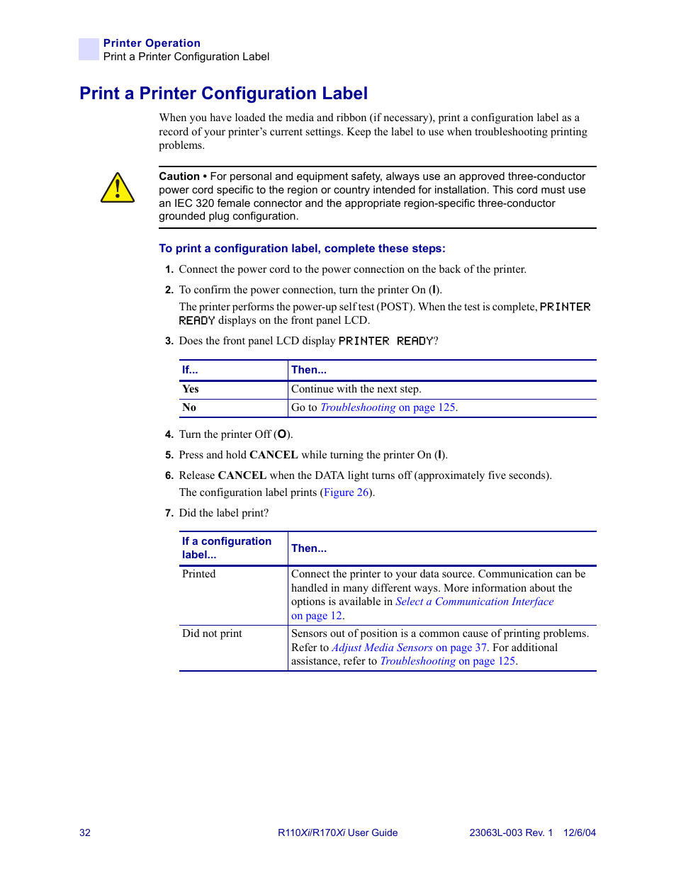 Print a printer configuration label, Print a printer | Zebra Technologies R110Xi User Manual | Page 44 / 184