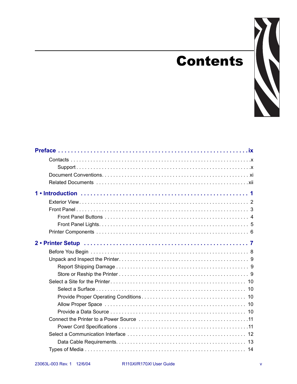 Zebra Technologies R110Xi User Manual | Page 5 / 184