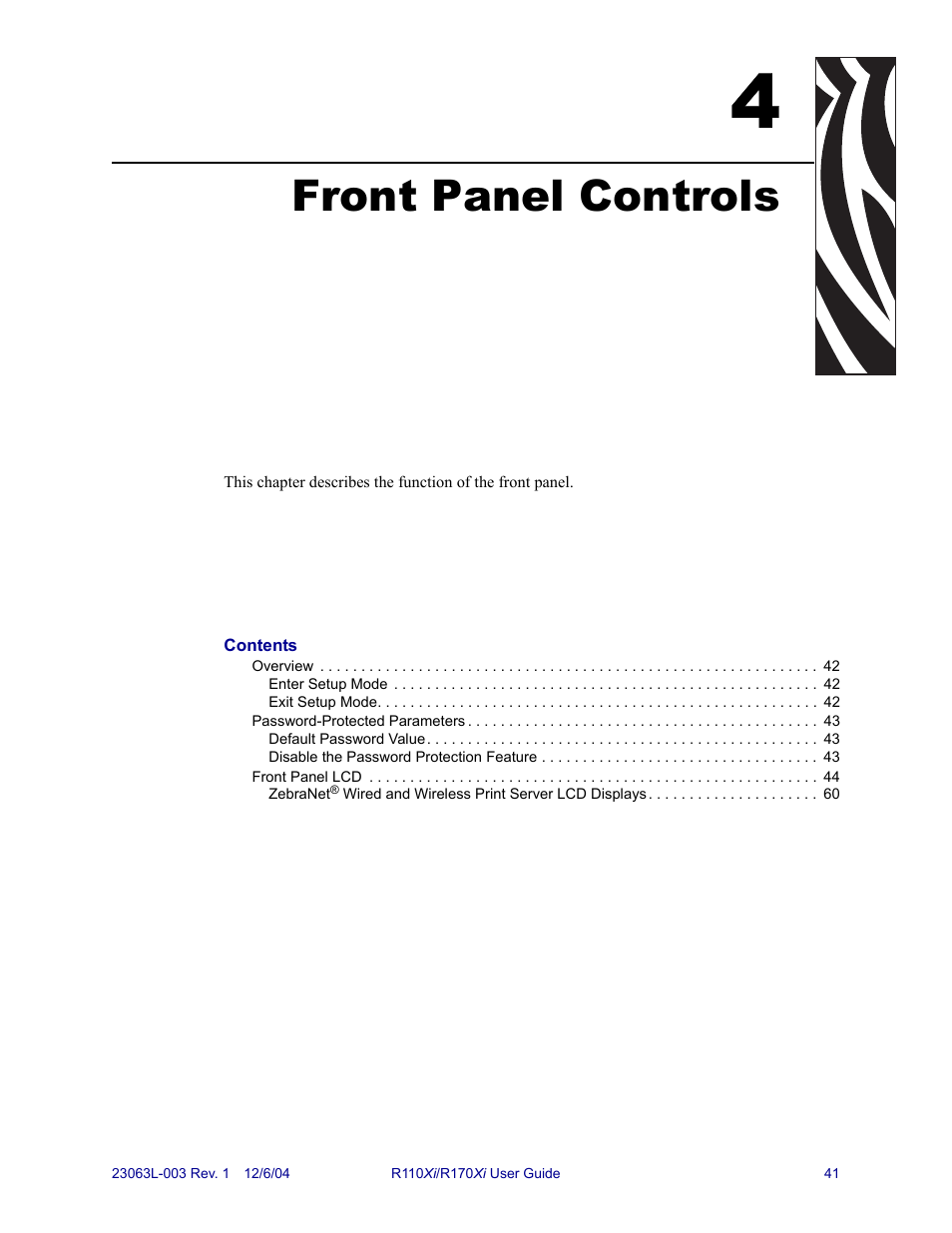 Front panel controls, 4 • front panel controls | Zebra Technologies R110Xi User Manual | Page 53 / 184