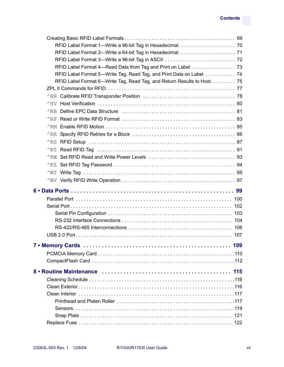 Zebra Technologies R110Xi User Manual | Page 7 / 184