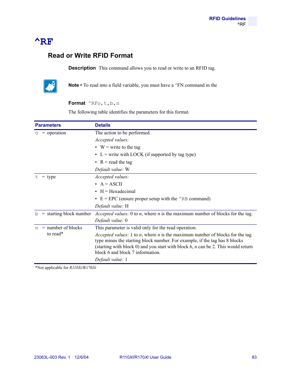 Read or write rfid format | Zebra Technologies R110Xi User Manual | Page 95 / 184