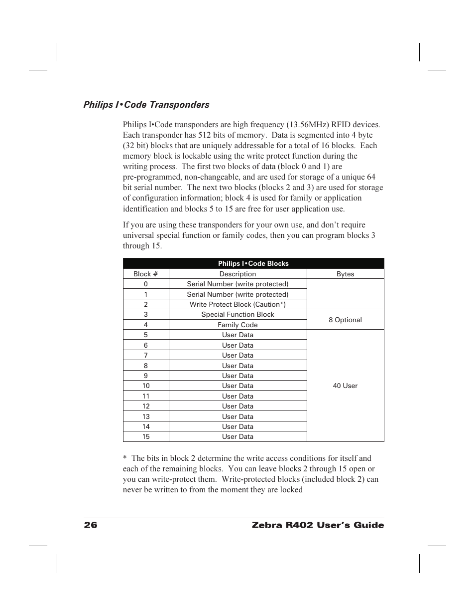 Philips iłcode transponders 26, I-code 26, Philips i•code transponders | Zebra Technologies R402 User Manual | Page 34 / 72