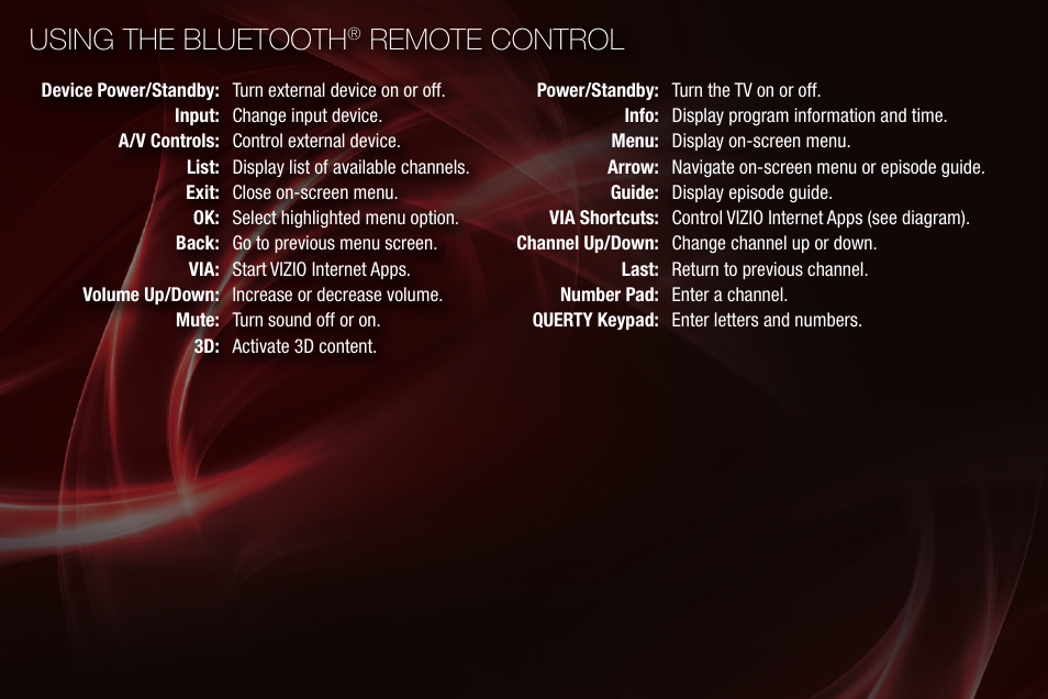 Using the bluetooth, Remote control | Zebra Technologies XVT3D650SV User Manual | Page 4 / 18