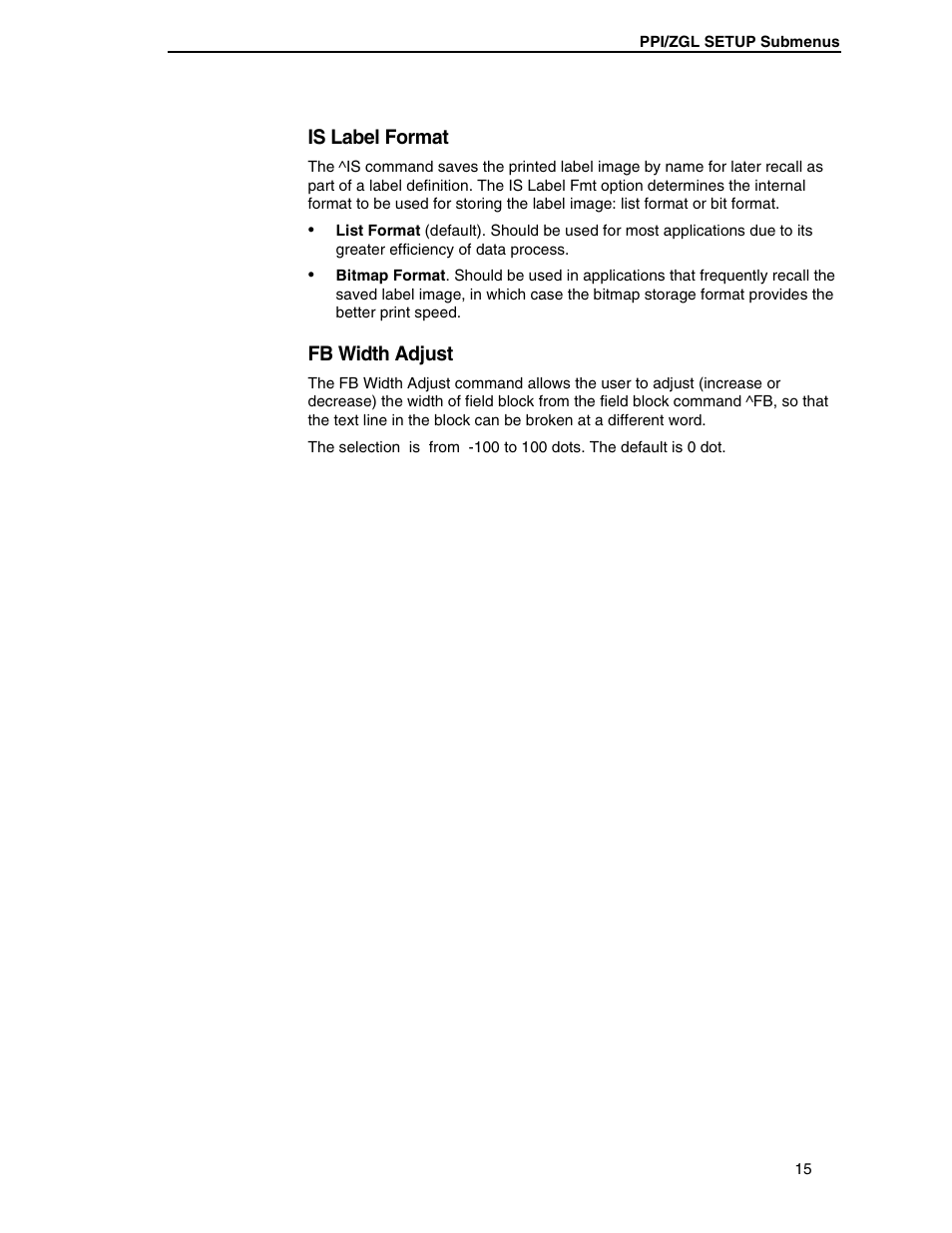 Is label format, Fb width adjust | Zebra Technologies SL5000r/T5000r User Manual | Page 15 / 50