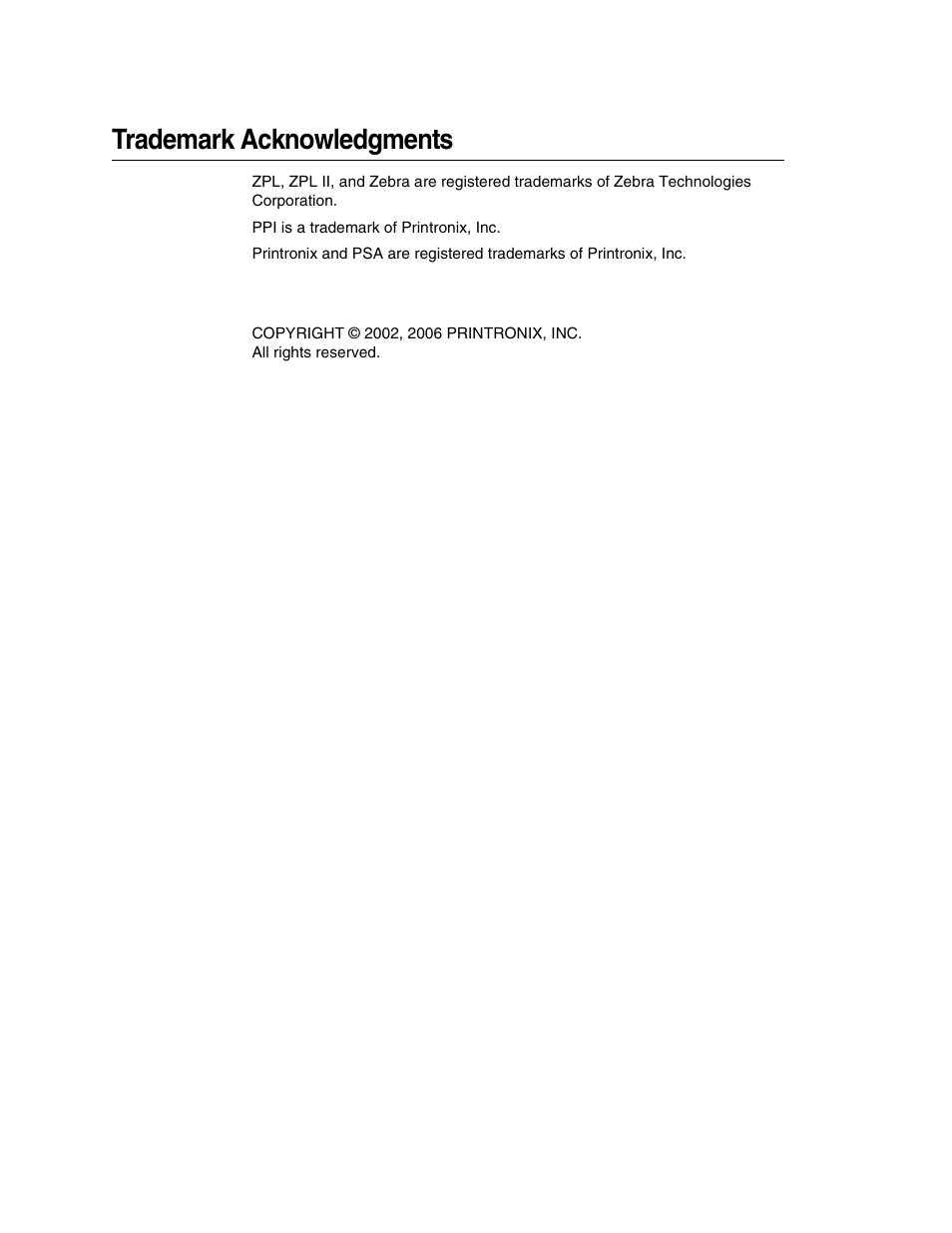 Trademark acknowledgments | Zebra Technologies SL5000r/T5000r User Manual | Page 4 / 50