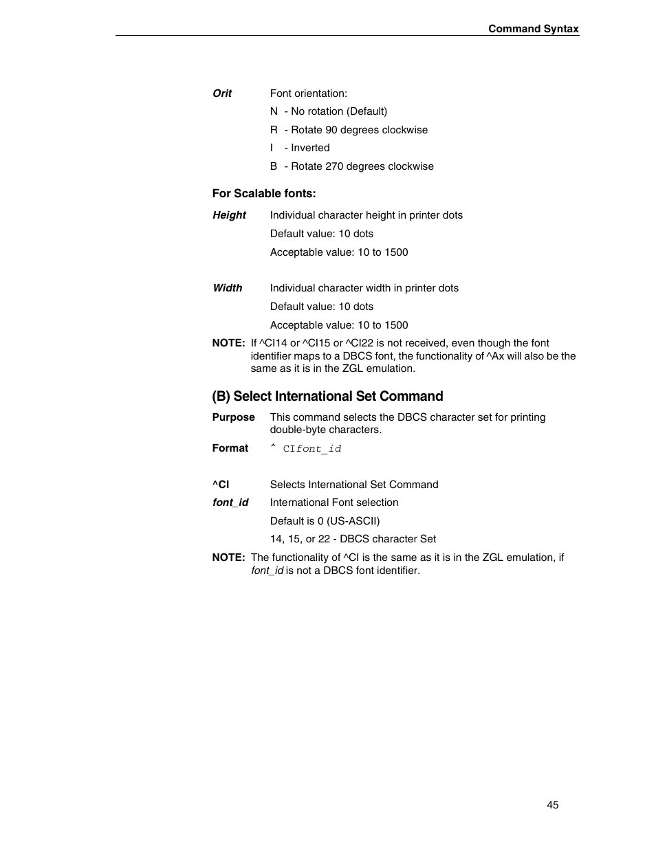 B) select international set command | Zebra Technologies SL5000r/T5000r User Manual | Page 45 / 50