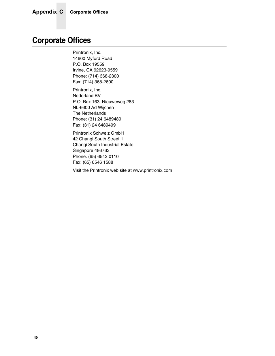 Corporate offices | Zebra Technologies SL5000r/T5000r User Manual | Page 48 / 50