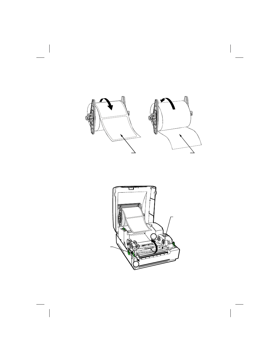 Refer to, Figure 5, Place the media roll in the top cover (refer to | Figure 6, Figure 6, “1, Lift the printhead (refer to, Figure 6, “2, Until you feel it | Zebra Technologies T402 User Manual | Page 14 / 62