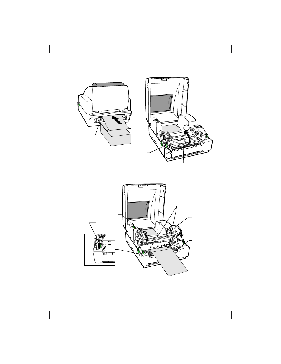 Refer to, Figure 24, Figure 24, “1 | Lift the printhead (refer to, Figure 24, “2, Until you feel it, Figure 25 | Zebra Technologies T402 User Manual | Page 28 / 62