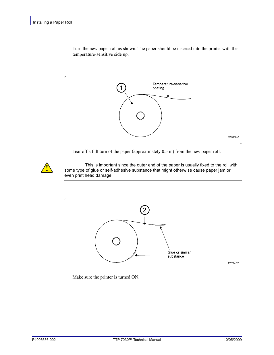 Installing a paper roll | Zebra Technologies TTP 7030 User Manual | Page 24 / 128