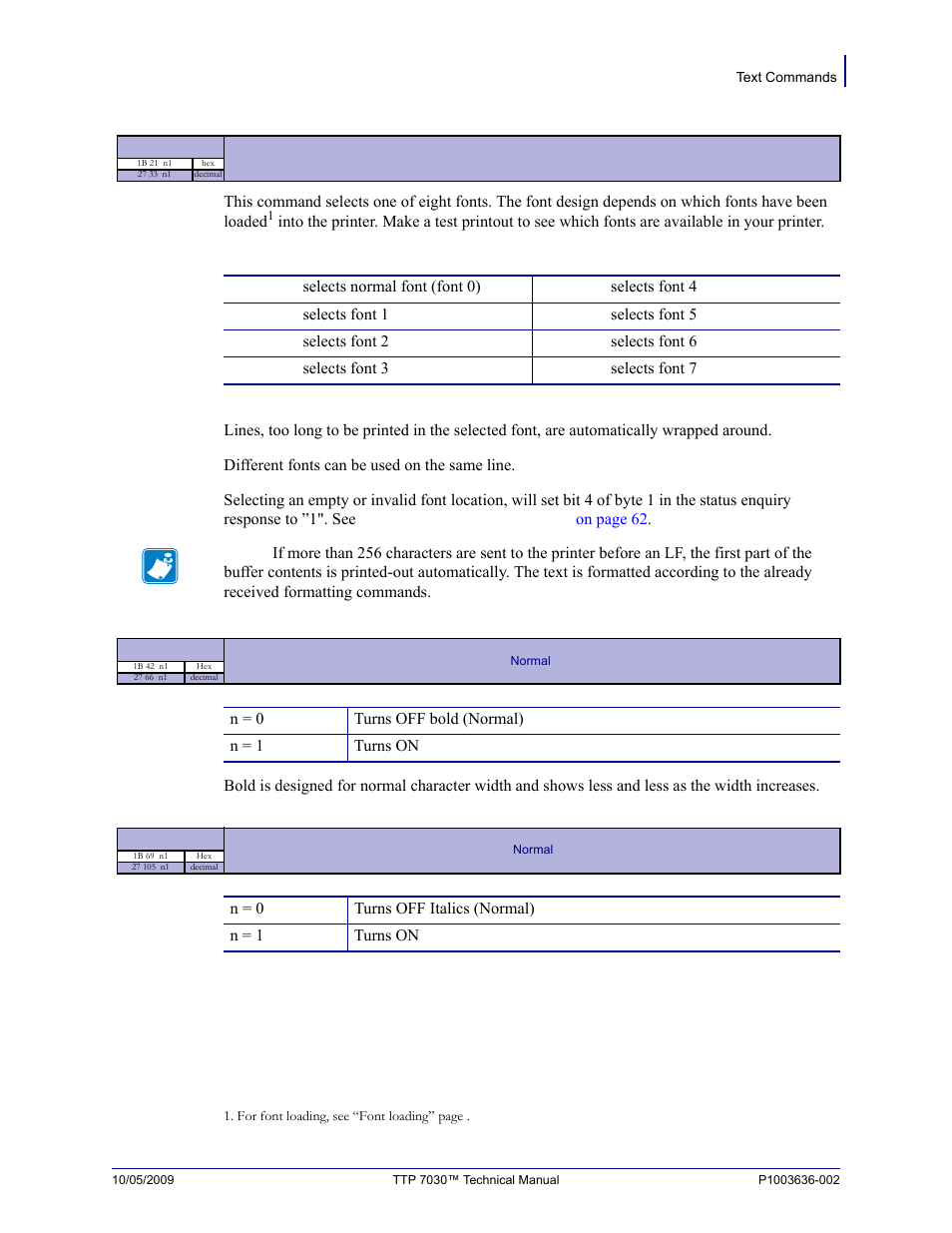 Esc ! n1, Esc b n1, Esc i n1 | Zebra Technologies TTP 7030 User Manual | Page 35 / 128