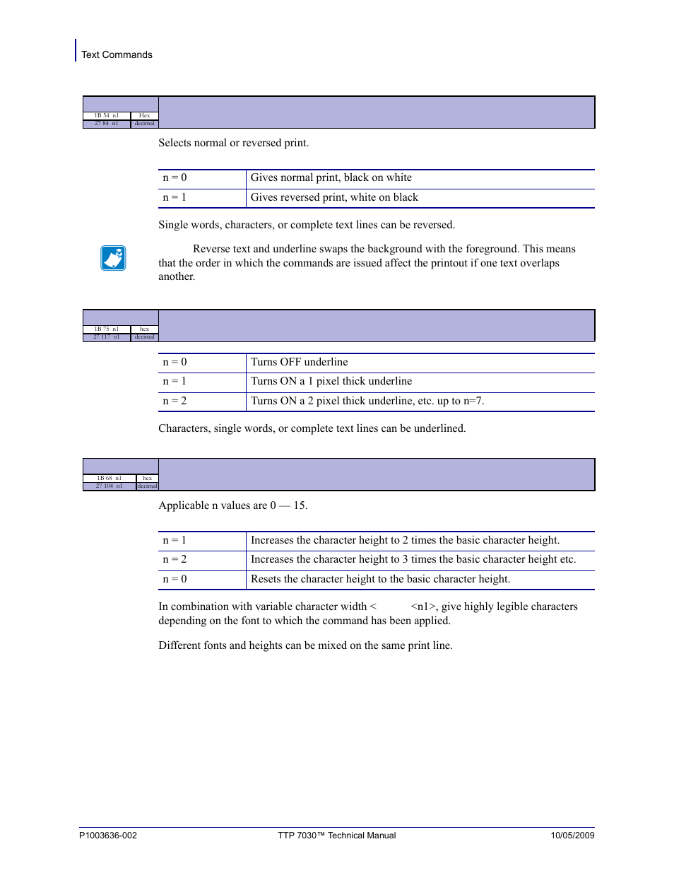 Esc h n1, Esc t n1, Esc u n1 | Zebra Technologies TTP 7030 User Manual | Page 36 / 128