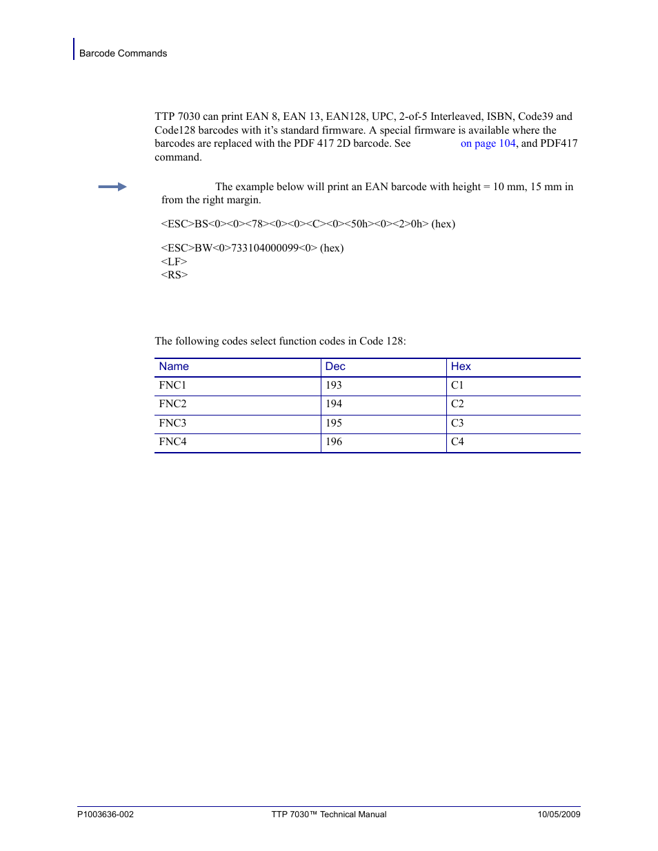 Barcode commands | Zebra Technologies TTP 7030 User Manual | Page 40 / 128