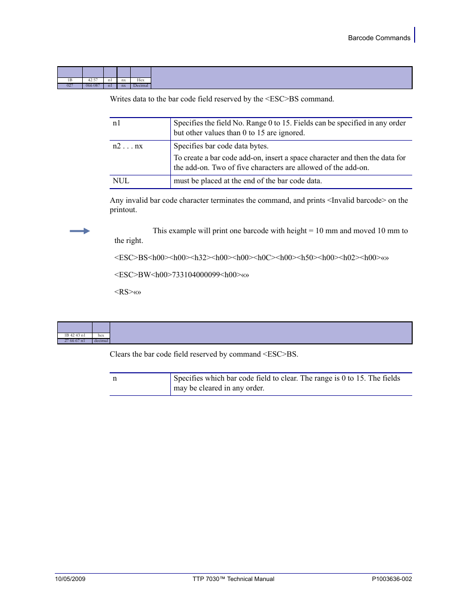 Esc b c, Esc bw | Zebra Technologies TTP 7030 User Manual | Page 43 / 128