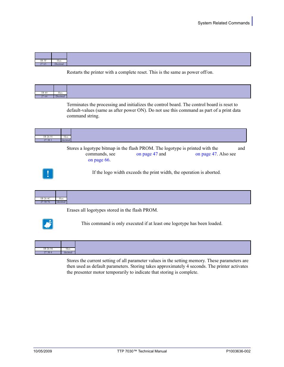 System related commands, Esc & 1, Esc & 4 | Esc & l | Zebra Technologies TTP 7030 User Manual | Page 53 / 128