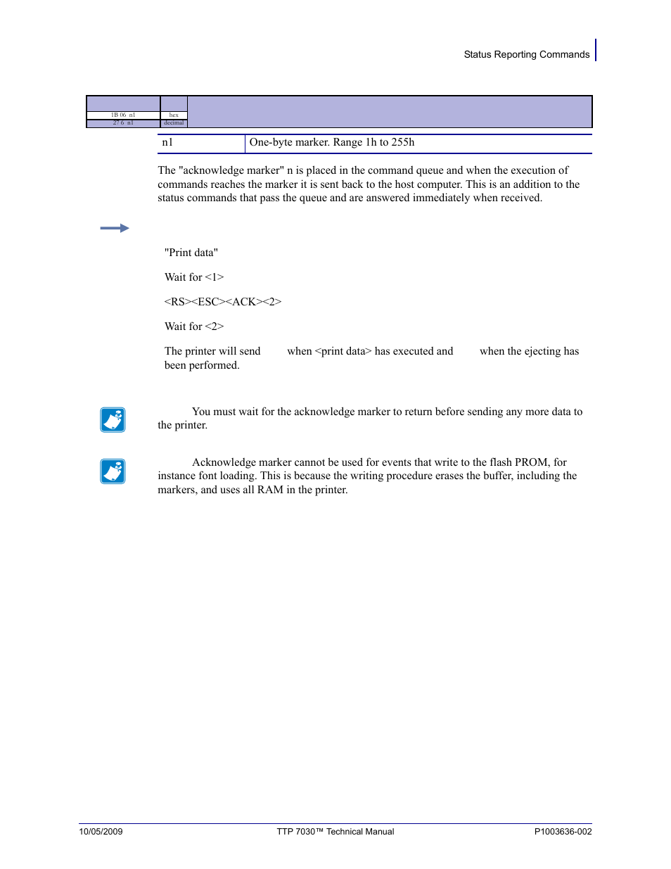 Esc ack n1 | Zebra Technologies TTP 7030 User Manual | Page 63 / 128