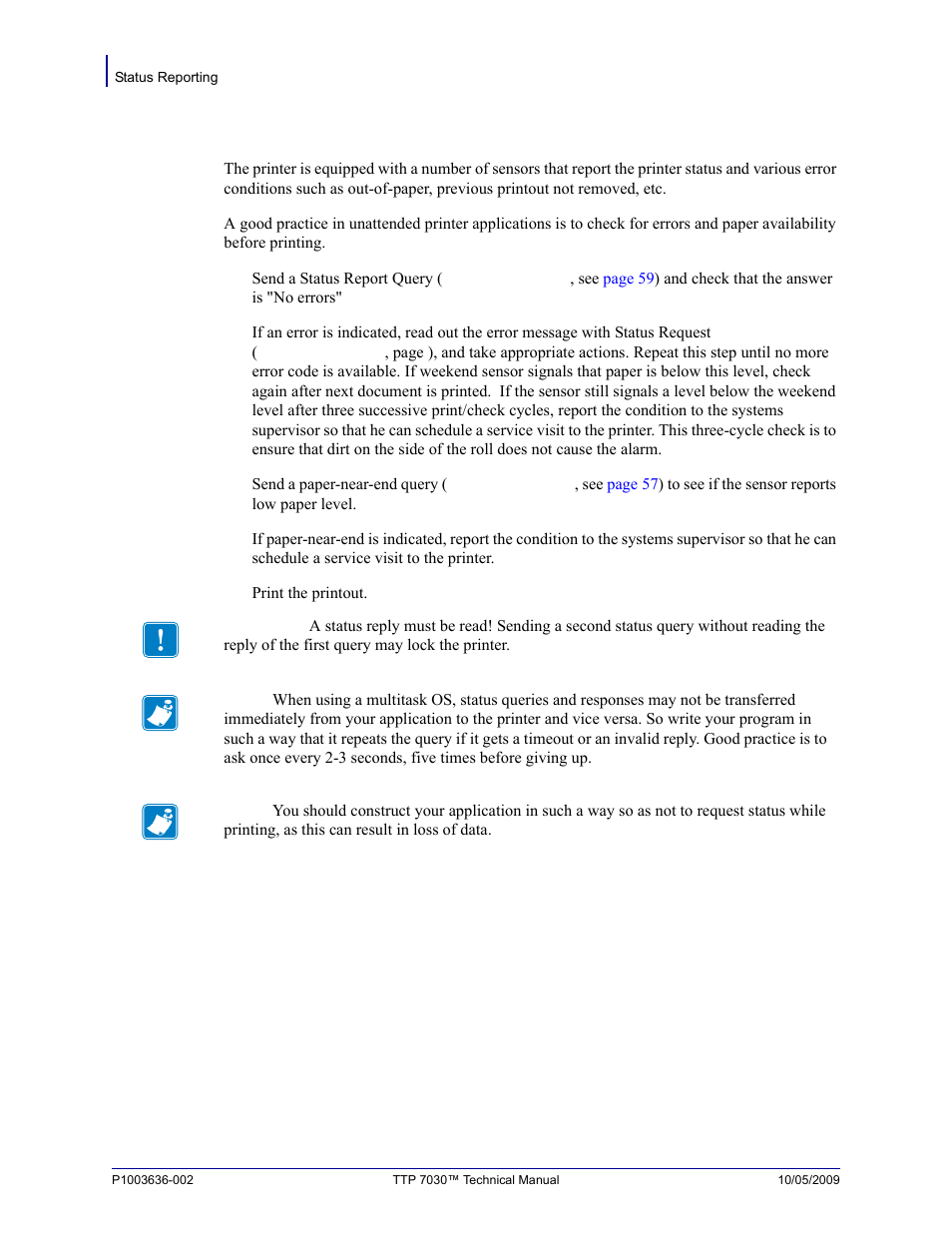 Status reporting | Zebra Technologies TTP 7030 User Manual | Page 68 / 128