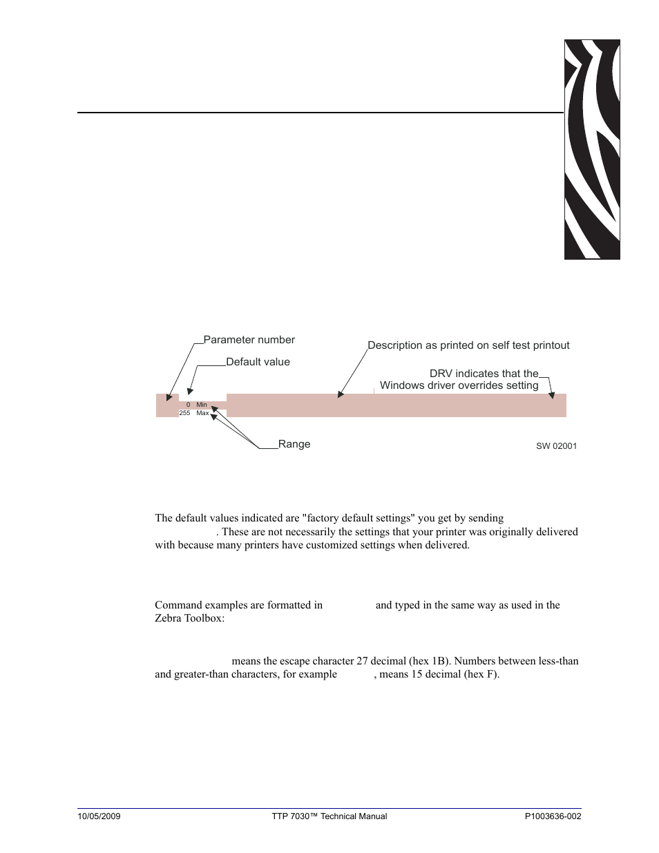 Default parameter settings, Default value, 6 • default parameter settings | Zebra Technologies TTP 7030 User Manual | Page 71 / 128