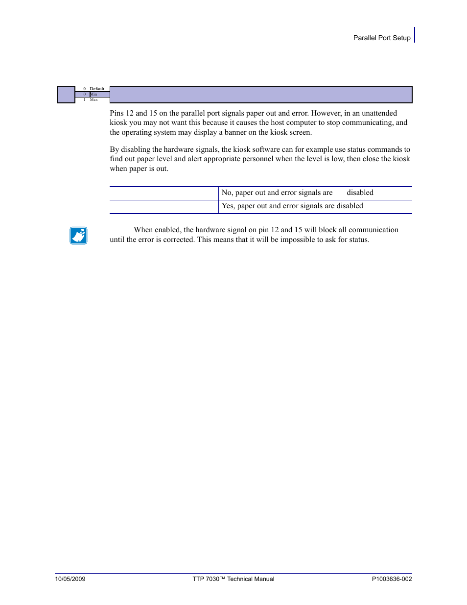 Parallel port setup | Zebra Technologies TTP 7030 User Manual | Page 75 / 128