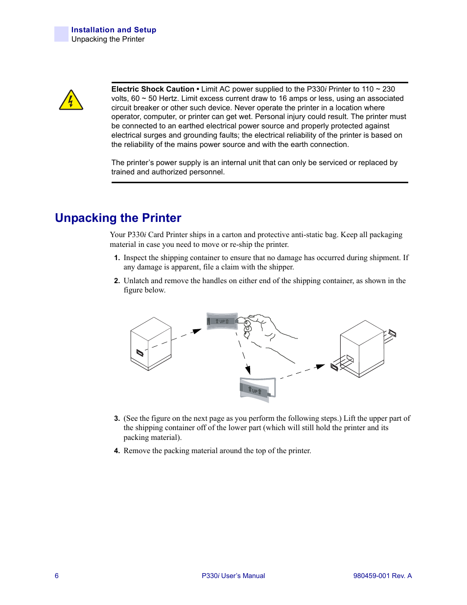 Unpacking the printer | Zebra Technologies Zebra P330i User Manual | Page 18 / 66