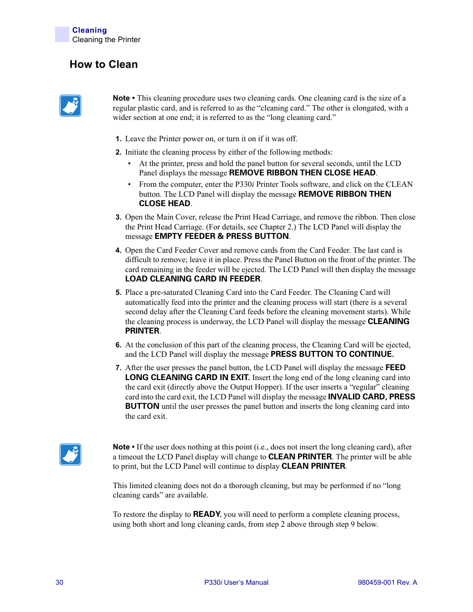 How to clean | Zebra Technologies Zebra P330i User Manual | Page 42 / 66